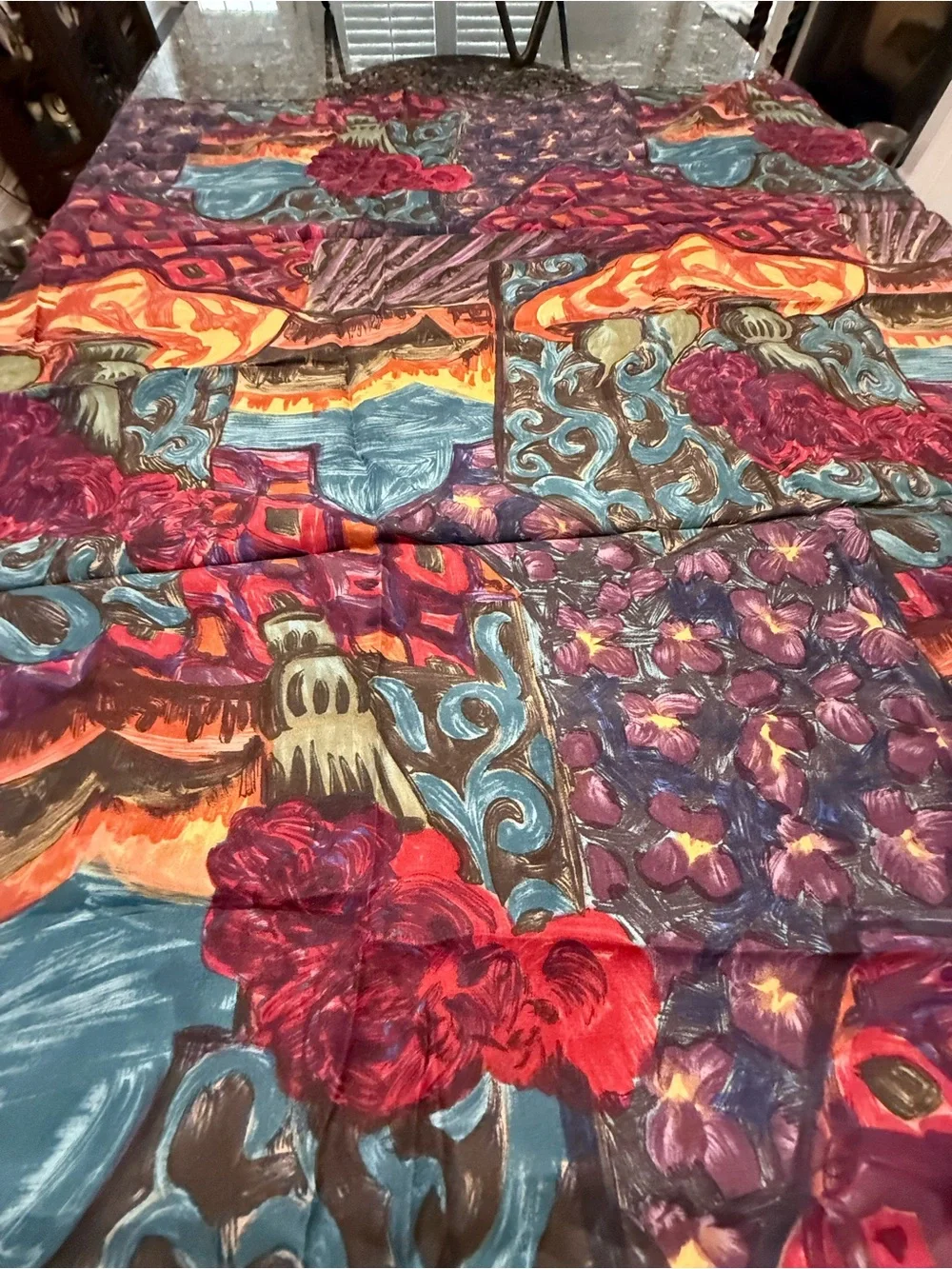 Artistic Abstract Silk Scarf 35” X 34” Approx Colorful Women’s